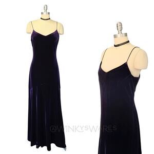 Vintage 90s Purple Velvet Prom Maxi Dress Size L XL Grunge Goth Fairy Formal